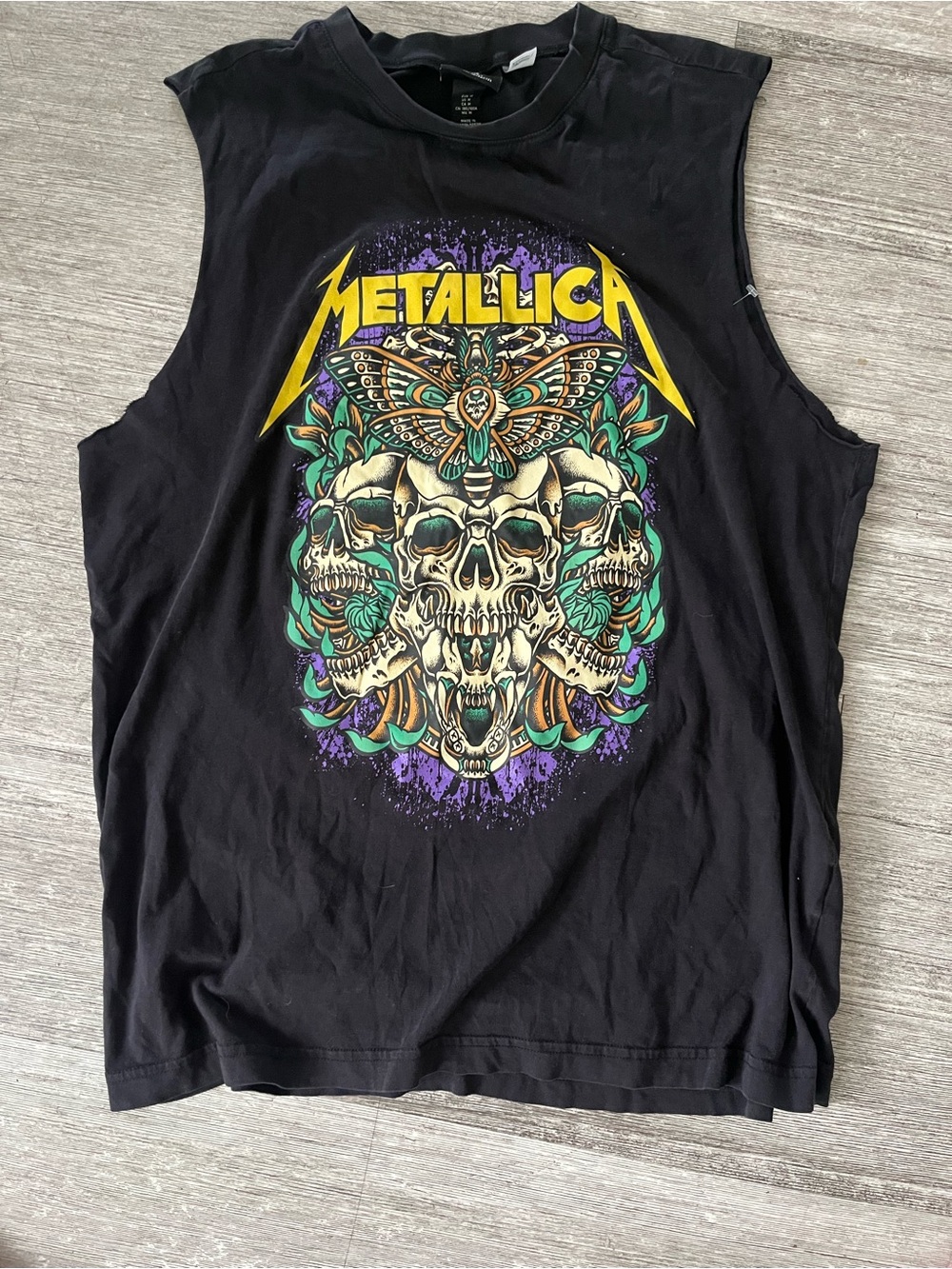 H&M Black Metallica Skull & Moth Graphic Muscle Tee